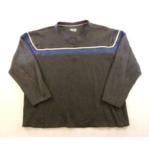 Basic Editions V-Neck Pullover Mens XL Gray Striped Long Sleeve Shirt